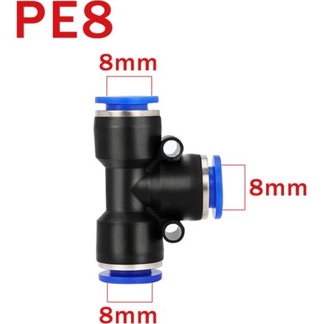 (PE-8-50 pièces) Raccord rapide en T pour tuyau d'air pneumatique, réducteur 3 voies, connecteur en T en plastique (1/5)