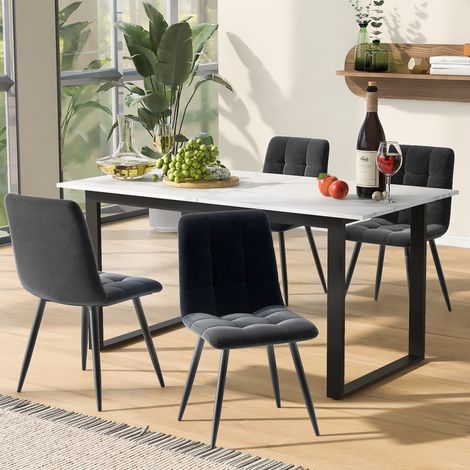 Set tavolo allungabile 140/180 x 80 x 75 cm con 4 sedie, bianco e grigio HAVRYA (1/5)