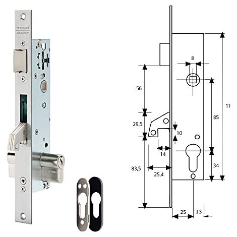 Tesa Assa Abloy 2240253NI Serratura a punto singolo De Leva a levetta per profili metallici Ingresso in acciaio inox 25 mm 2240 (1/3)