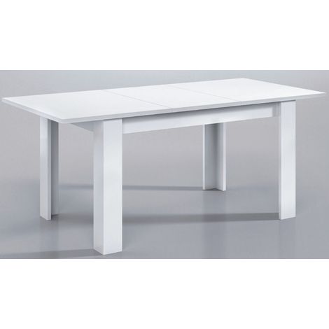 Table à manger extensible en mélamine coloris blanc brillant - Dim : L140 x P90 x H78 cm -PEGANE- (1/3)