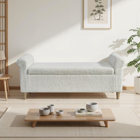 Pouf de rangement ottoman, repose-pieds rembourré en tissu avec couvercle relevable, tabouret compact de style scandinave pour salon ou chambre (1/5)