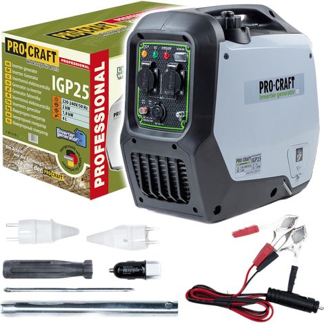 Procraft IGP25 Benzin Inverter Generator Stromerzeuger 1800 W 4000 ml 2× 230 V, 1× 12 V DC Ausgang