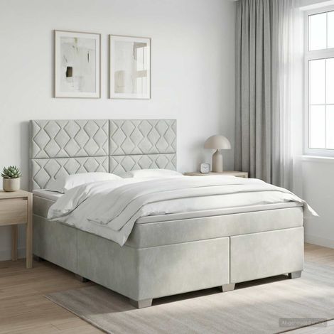 vidaXL Lit boxspring avec matelas Gris clair 140 x 190 cm Velours (1/5)