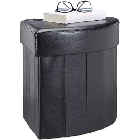Tabouret avec rangement pouf pliant pliable rembourré couvercle repose-pieds HxlxP: 38 x 38 x 38 cm, noir (1/5)