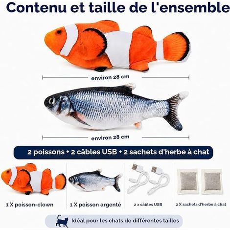 Electric Realistic Mobile Fish with Catnip Cat Toys Plush Simulation Fish USB Rechargeable Interactive Chew Toy for Kitten (1/4)