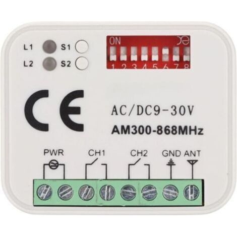 Récepteur Universel Compatible avec la télécommande Doorhan 433,92 MHz Récepteur sans Fil 2 canaux 433-868 MHz Code Roulant/Fixe Récepteur 12-24 VAC/DC