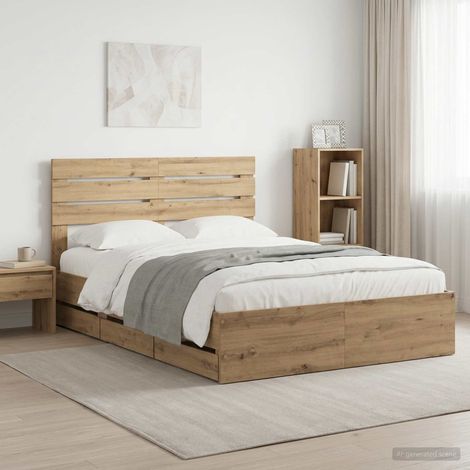 Bed Frame with Storage and Headboard Artisan Oak 160 x 200 cm vidaXL (1/5)