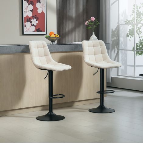 MEUBLIV Lot de 2 tabourets de bar beige 47 x 41 x 117 cm – réglable et pivotant (1/5)