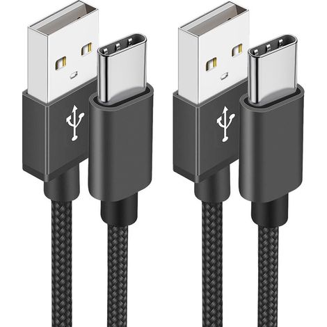 Câble USB-C [1 m / Lot de 2] — Câble de charge rapide USB-C 3 A et chargeur — Cordon tressé USB-A vers USB-C