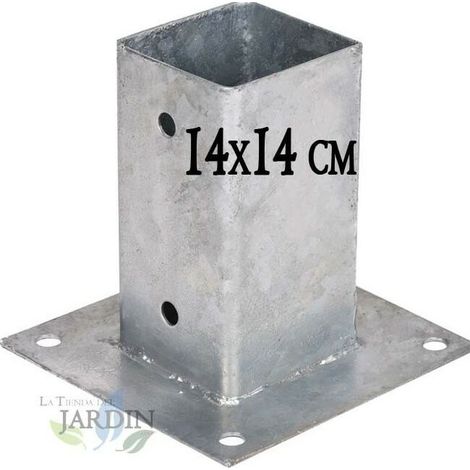 Ancrage métallique carré 14x14 cm, base 20x20 cm Support d'ancrage à Visser pour Poteau pour Béton, Clôtures, Gazebos (1/4)