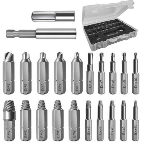 Set di 22 estrattori per viti danneggiate, set di spelafili per bulloni HSS con portainserti magnetico e adattatore per bussola per viti rotte, spelafili per bulloni