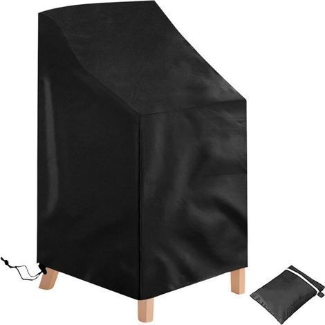Funda para silla de jardín, funda apilable impermeable y resistente de tela Oxford 420D, color negro, 120x65x65/80CM (1/4)