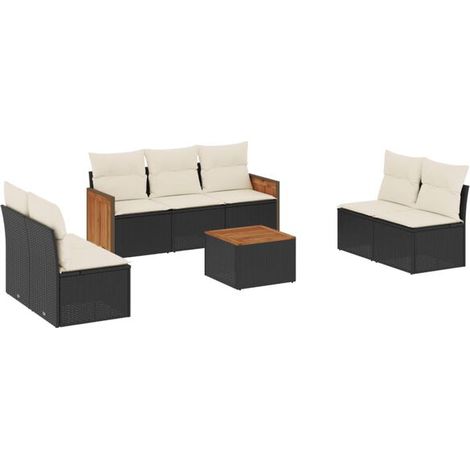 Ensemble de Meubles de Jardin en Rotin 8 Pièces avec Coussins Noirs (1/5)