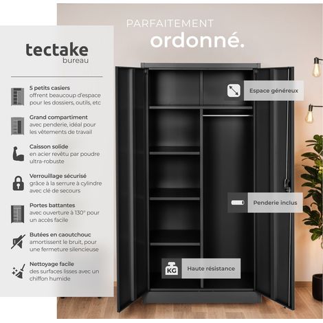 Armoire de rangement metallique en acier 180 x 80 40 cm noir — vue 2