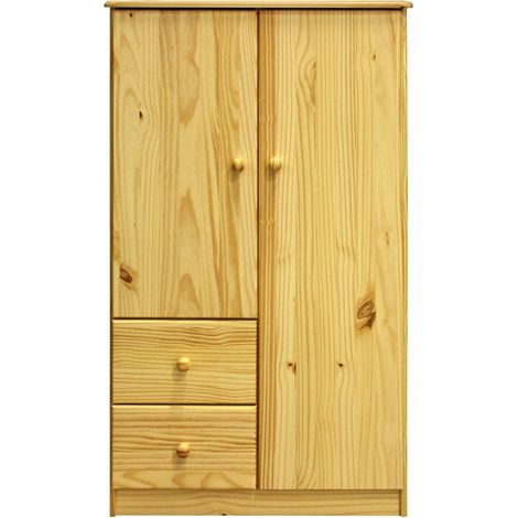 Armoire de Chambre en Pin Massif Verni avec 2 Portes et 2 Tiroirs - PANGIVO (1/5)