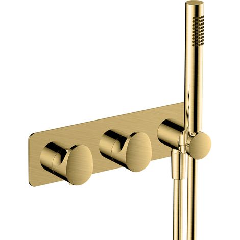 RAK Brushed Gold Horizontal Concealed Thermostatic Dual Control Shower Valve with Handset - RAKITA3305G (1/2)