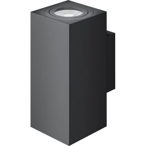 Applique Murale Rectangulaire Double Led Zio Wall Avec Double Émission Et Douille Gu10 Pour Ampoules De 50 Mm, Noir Mat - Beneito & Faure (1/4)