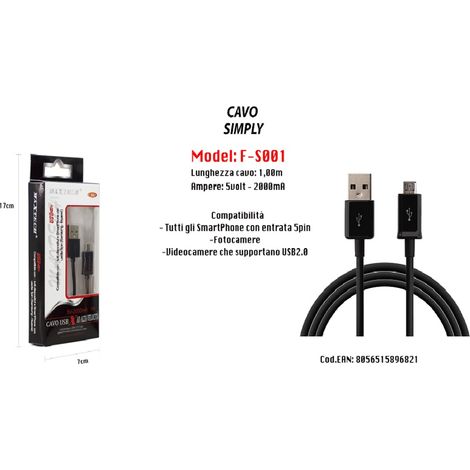 Trade Shop - Simply Smartphone Cable Usb Samsung 5volt - 2000ma 1,00mt 5pin Maxtech F-s001 - (1/2)