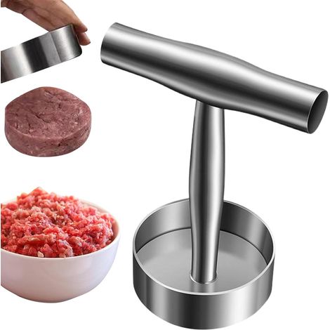 Pressoir à viande - inox - poignée en T modèle rond  Convient pour la cuisine, les hamburgers, les tartelettes et le barbecue (1/5)