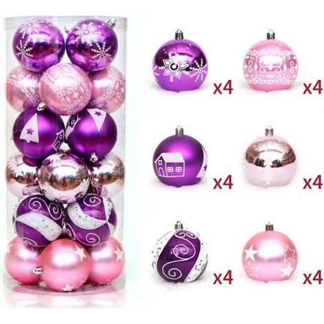 Lot de 24 boules de Noël incassables de 6 cm, roses et violettes, à suspendre, pour sapin de Noël, fête à la maison (1/5)