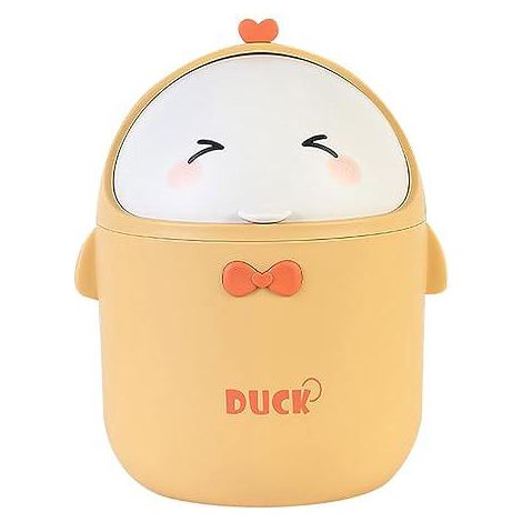 Gelber Büromülleimer mit Deckel, niedliches Cartoon-Design, Mini-Mülleimer für Schlafzimmer, Badezimmer, Wohnzimmer, kleiner, kompakter Mülleimer (1/5)