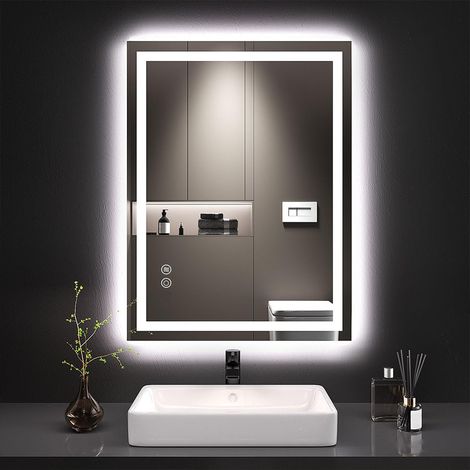 Miroir de salle de bain LED rectangulaire 19,7 × 27,5 pouces – Miroir mural rétroéclairé, commande tactile, variateur d’intensité, fonction anti-buée, 3 températures de couleur (CCT) (1/5)