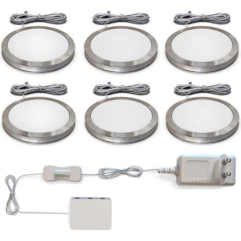 Unterbauleuchte - 1,8W, 170lm, 6er Set, LED, Schalter, Stecker, warmweiß, silber
