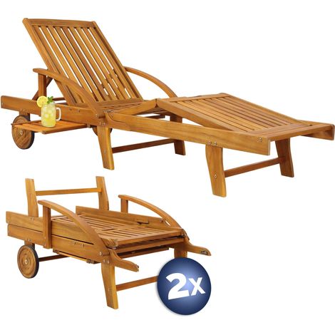 Casaria – Chaise longue Tami Sun en bois d'acacia – 2x transats réglables avec tablette coulissante – Longueur 195,5 cm – Pour extérieur jardin terrasse