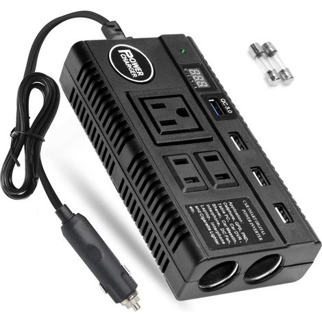 120 W Auto-Wechselrichter, 12 V 24 V DC auf 110 V AC, 4 USB-Anschlüsse, Autoladegerät-Adapter mit 3 AC-Steckdosen, Dual-Zigarettenanzünder-Ladegerät + digitale LED-Anzeige für Handys, Tablets, Laptops