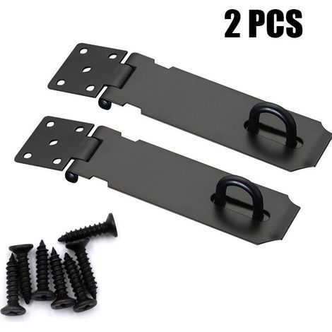 Lot de 2 plaques de verrouillage noires, boucle de porte antivol, accessoires de quincaillerie pour portes et fenêtres, verrou de sécurité, moraillon, boucle de verrouillage de porte antivol