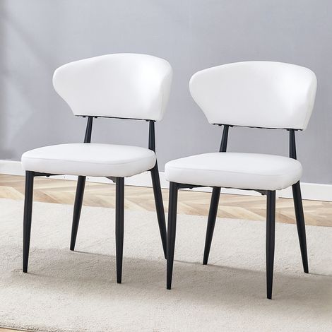 Lot de 2 Chaises Blanc Nordique, Dossier Incurvé - Design Ergonomique avec Pieds en Métal - pour salle à manger (1/5)