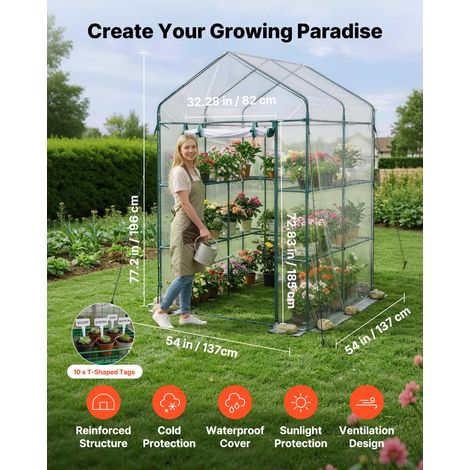 Serre de Jardin avec 10 Étagères 2 Niveaux Serre de Jardin pour Plantes et Fleurs en Pot, avec Bâche Transparente PVC, Porte Zippée… (1/5)