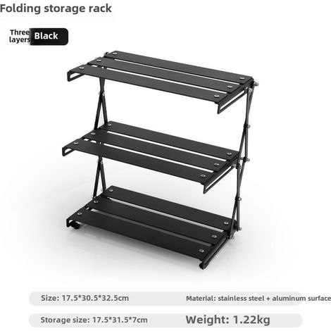 Klappbarer Campingtisch mit 3 Ebenen, schwarzem Aluminiumrahmen, Konstruktion aus verschiedenen Holzarten, tragbar und robust
