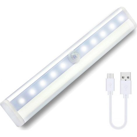 MINKUROW Luz De Armario, Luz Led Tanbaby Con Sensor De Movimiento Con 10 Led, Luz De Armario Con Carga Usb, 1 Modo De Luz Nocturna, Para Armario, Armario, Escalera, Pasillo (19 Cm) (1/5)