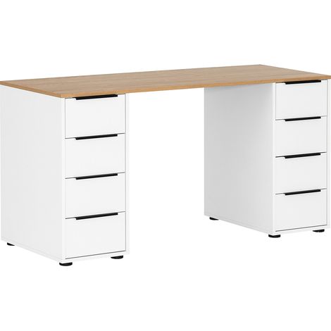 Schreibtisch 140cm breit in weiß mit Eiche hell Nb., EDEN-80 (1/4)