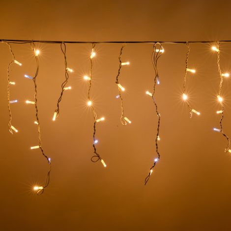 Luccika stalattiti tenda a pioggia 5 metri con 200 luci di Natale a Maxi Led Bianco Caldo con flash Bianco Ghiaccio per esterno e interno Nero/Celeste 5x0.70 metri - 200 Maxiled Bianco Ghiaccio