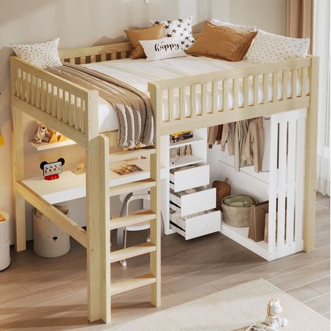 letto a soppalco 140x200 con scrivania naturale HAVRYA (1/5)