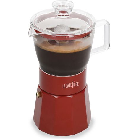 La Cafetière Cafetera espresso de vidrio Verona, roja, 6 tazas, en caja de regalo