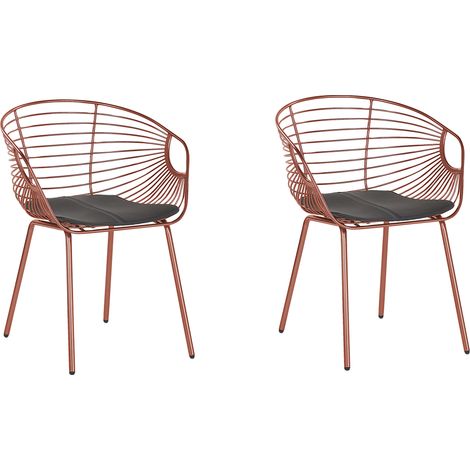 Conjunto de 2 sillas de comedor diseño de alambre de metal cobrizo asiento de piel sintética negro glam industrial moderno Hoback (1/5)