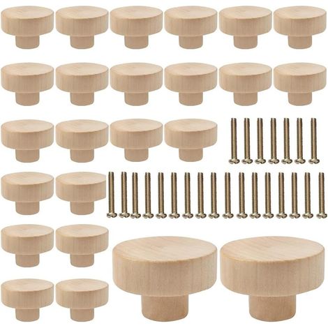 Set of 24 round wooden drawer knobs for drawers, cabinets, and dressers (1/5)