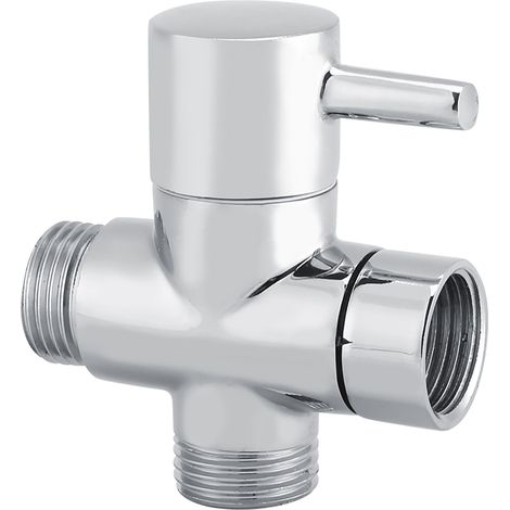 Robinet Diviseur 3 Voies en T avec Vanne d'Arrêt pour Douche, WC et Bidet - Adaptateur pour Pulvérisateur, Finition Chrome (1/5)
