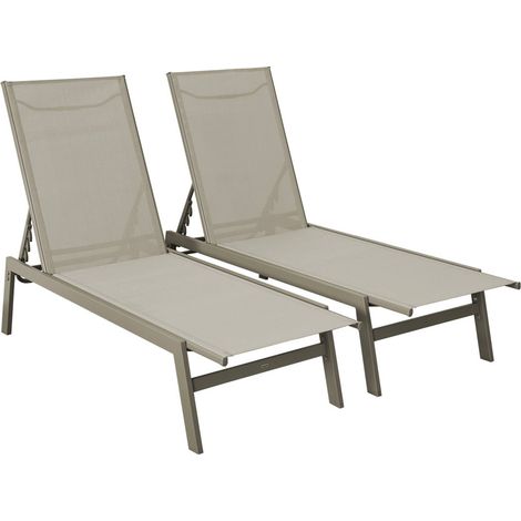 Set of 2 multi-position deckchairs, textilene and steel Khaki Green 155x59x106 cm - Flora
