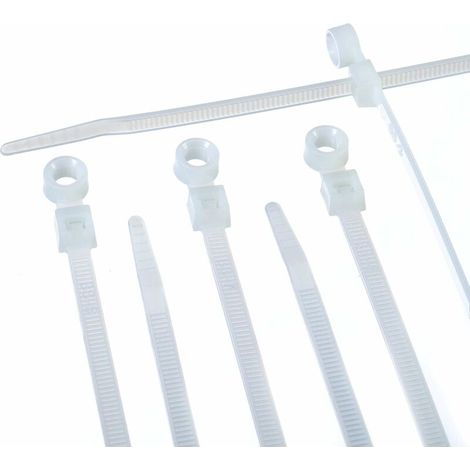 Lot de 200 attaches en nylon blanc de 8250mm - Pour l'intérieur et l'extérieur - Trou de fixation par vis, fabriqué aux États-Unis - Attaches de câble, serre-câbles - Blanc - 35,6 cm (1/5)