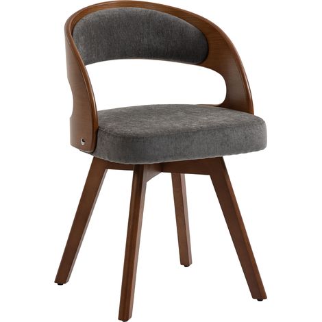 Lot de 2 drehbare Esszimmerstühle aus Leinen mit ergonomischer Rückenlehne und gepolsterter Sitzfläche, Leinen, Grau (1/5)