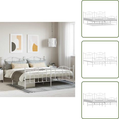 The Living Store Bettgestell mit Kopf- und Fußteil Metall Weiß 200x200 cm - Bettrahmen - Doppelbett - Metallbett - Weißes Bett - Boxspringbettfassung (1/5)