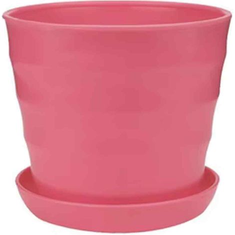 1 pot de fleurs rond flexible avec soucoupe amovible, PP et résine, rose XL, pour jardinage, bureau ou balcon (1/5)