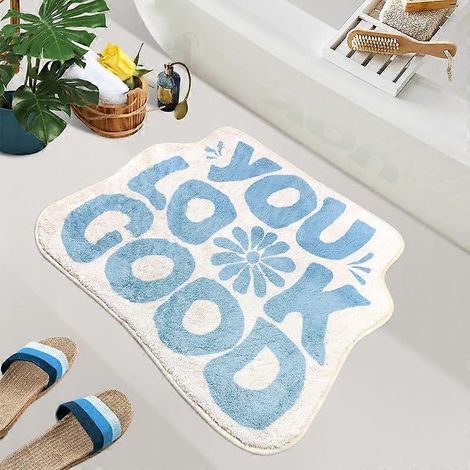 Tapis de bain You Look Good, doux, absorbant, antidérapant et lavable, en microfibre de qualité supérieure, décoration de douche (bleu ciel, 40 x 60 cm) (1/5)