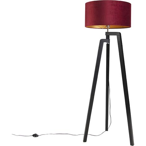 QAZQA Floor Lamp Tripod Black with Red Lampshade and Gold 50 cm -