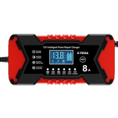 rougeChargeur 12V 8A pour batteries de voiture, batteries de moto et batteries au plomb-acide (1/4)