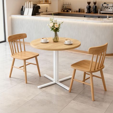 Table de Cuisine Ronde, 4 Places, Table à Manger, Style Ferme, pour Salon, Beige